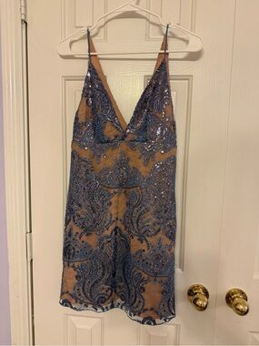 Free People Blue Sequin Lace Slip